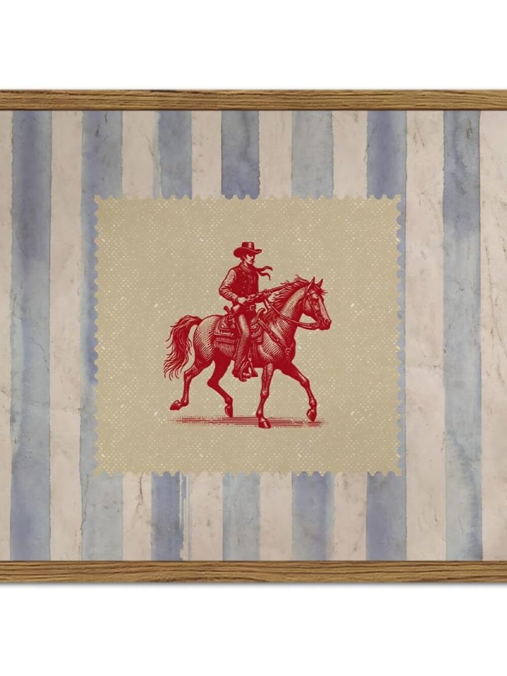 Vintage Western Wall Art, Mid Century Cowboy Rodeo Wall Decor, 12x16 in Framed,